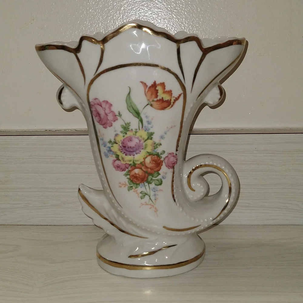 Vintage Antique Hand Painted Porcelain Floral Vase Made In Belgium